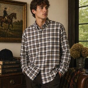 Barbour‎ Button Down Shirt Sz XL Plaid Long Sleeve Cotton Regular Fit Old Money
